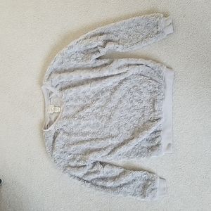 Fuzzy rose swirl soft pullover, gray, sz M